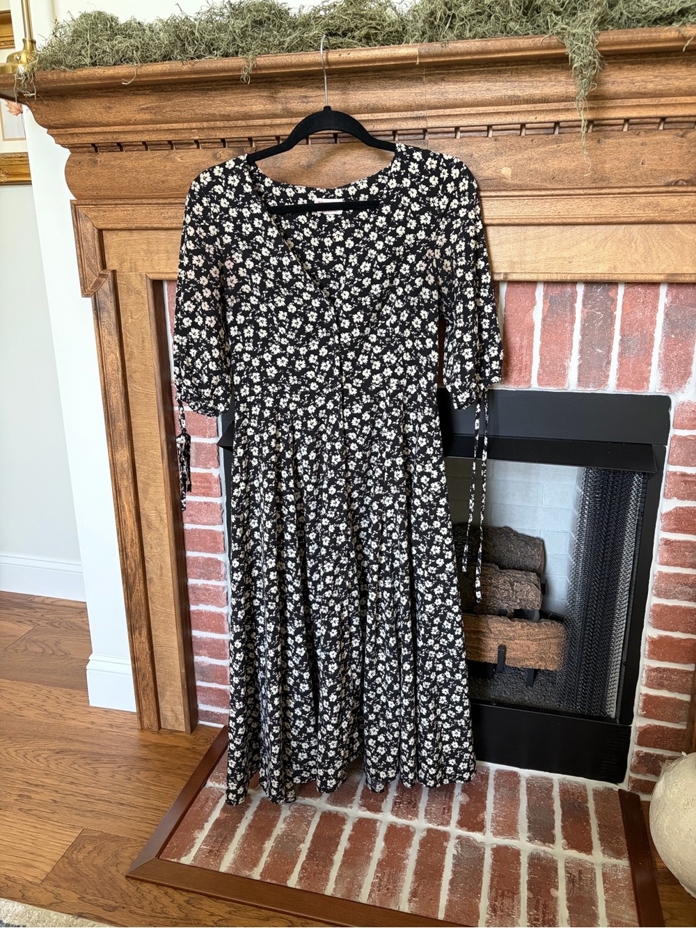 Showpo Black Midi Dress with White Floral Pattern